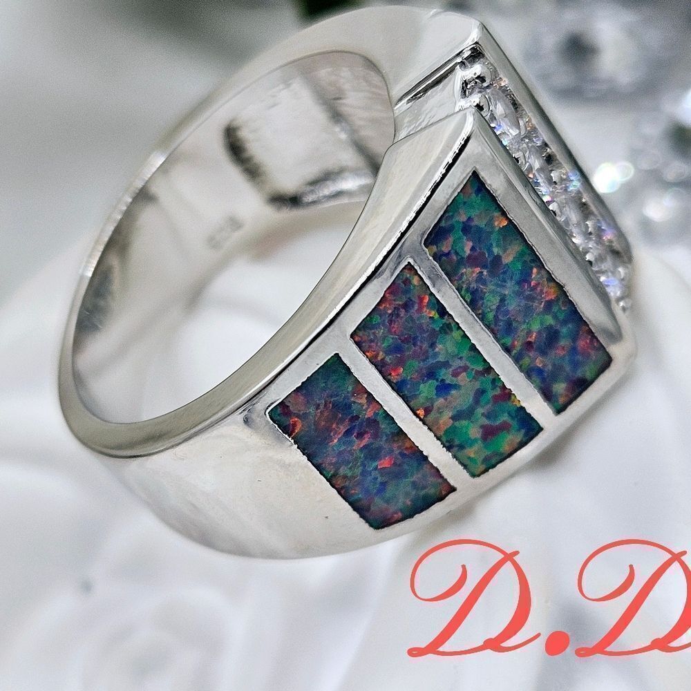 Moissanite & White Lavender Opal Cocktail Ring on 925 Sterling Silver - Picture 4 of 8